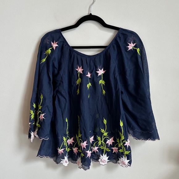Navy Blue Embroidered Blouse - Picture 1 of 6